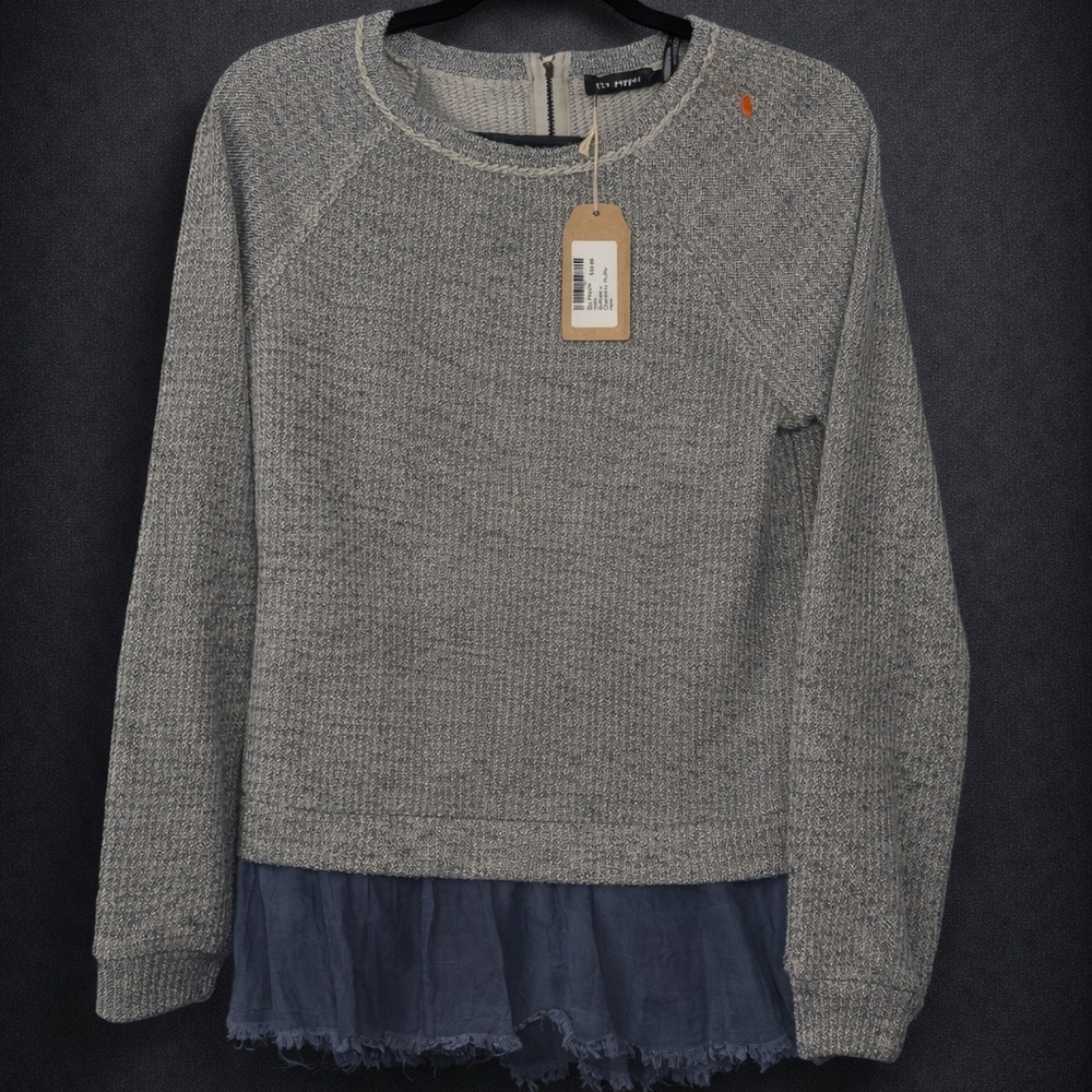 Blu Pepper Gray Sweater with Navy Hem